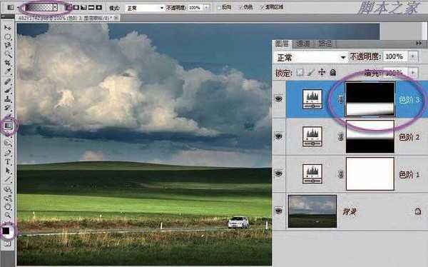 photoshop利用直方图信息完美修复严重偏暗的草原图片